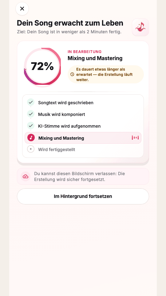 Woyla Bildschirm mit einem persönlichen Song in der Erstellung
