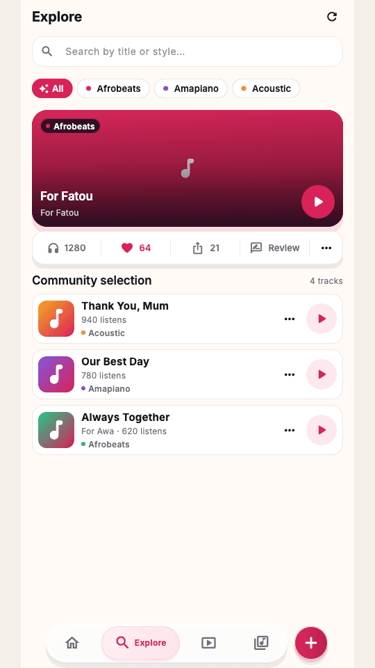 Explore screen in the Woyla mobile application in English