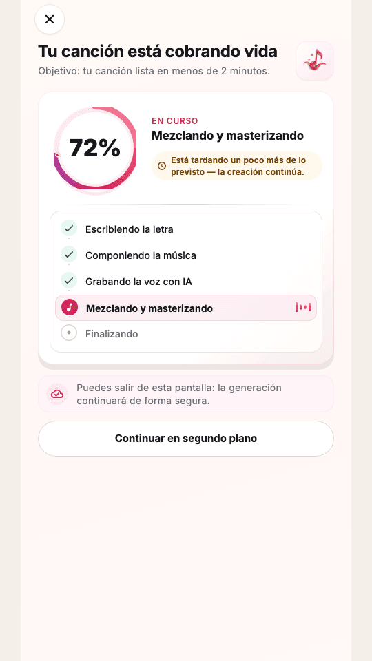 Pantalla de Woyla mostrando una canción personalizada en creación